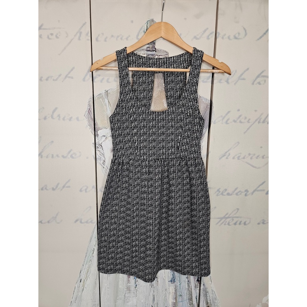 Silence + Noise Black White Grid Print Cutout‎ Back Skater Dress Small Pockets